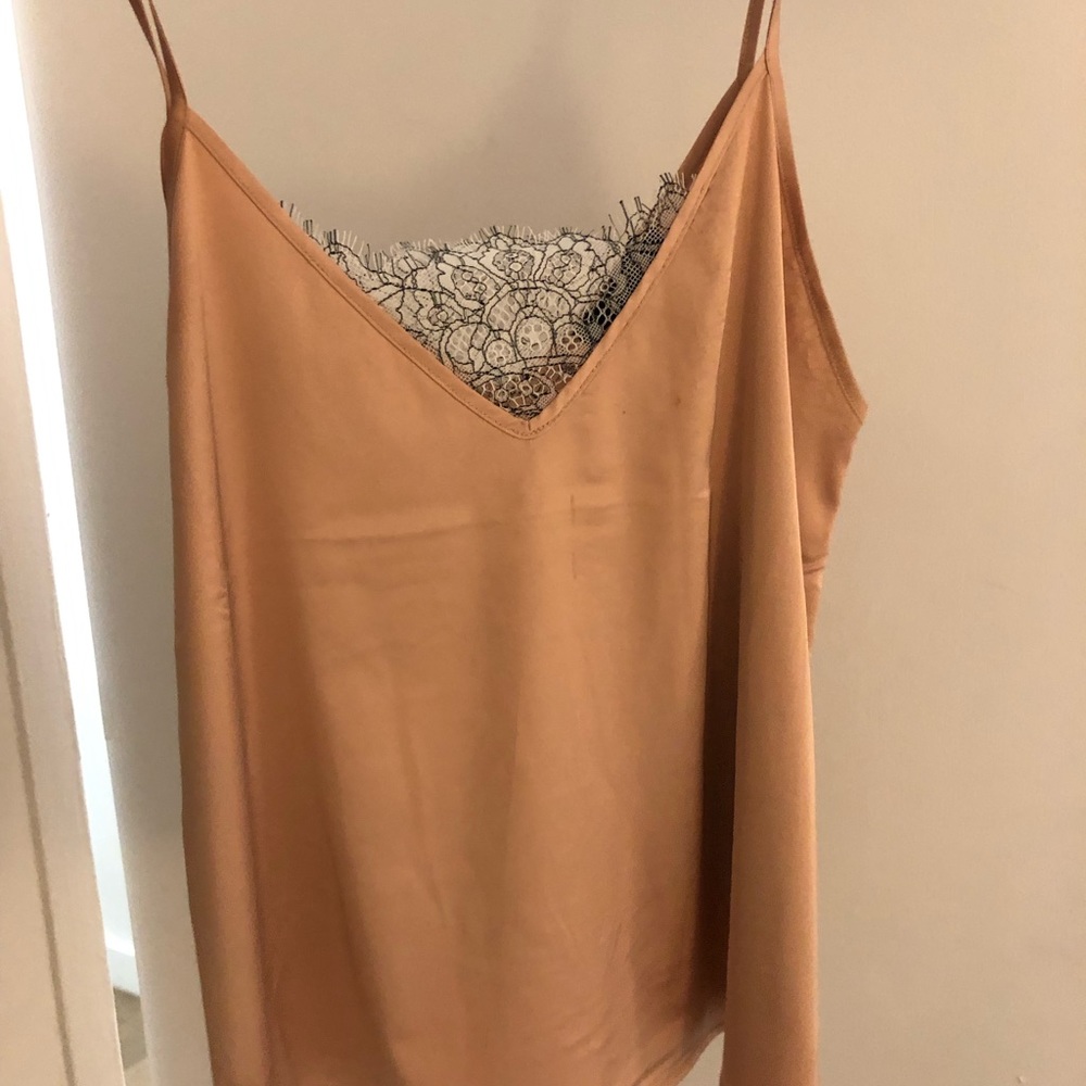 Forever 21 peach silk top with lace insert